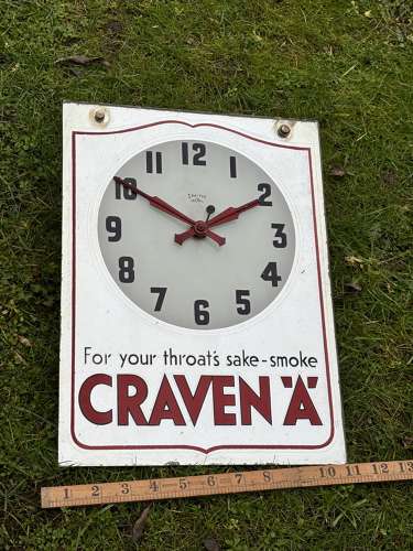 Craven A Tobacco Cigarette Shop Advertising Mirror Clock Sign c1930s