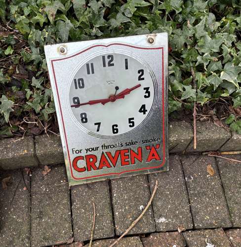 Craven A Tobacco Cigarette Shop Advertising Mirror Clock Sign c1930s