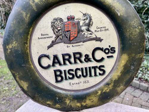 Victorian Carr & Co Biscuit Tin Advertising Sign c1900s
