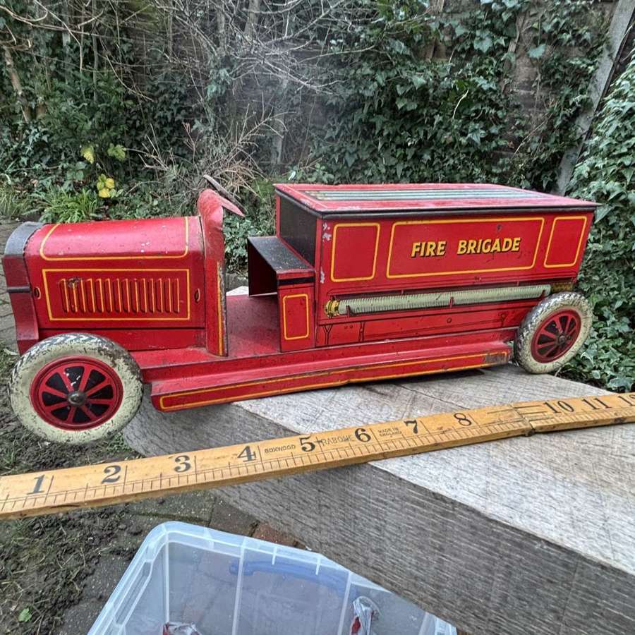 Scarce Crawford's Fire Engine Figural Toy Biscuit Tin c1920s