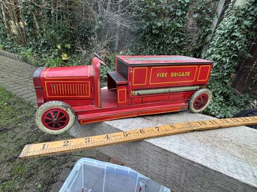 Scarce Crawford's Fire Engine Figural Toy Biscuit Tin c1920s