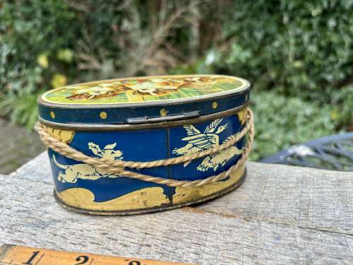 W & R Jacob's Dublin Puppy Dog Image Handbag Biscuit Tin c1900s
