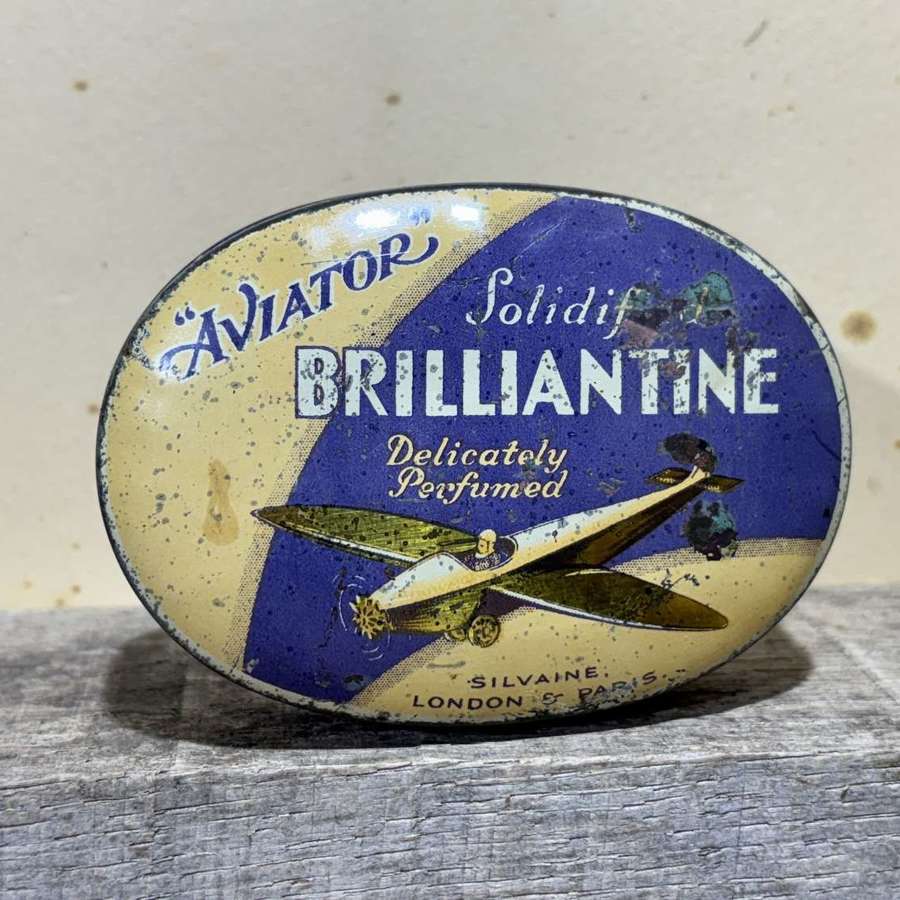 Brilliantine airplane Image Barber Shop Tin c1930s