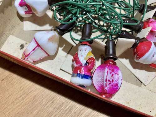 Early Santa Claus Glass Christmas Tree Lights in Box c1930s