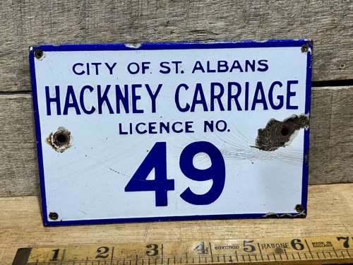 St Albans Hackney Carriage Taxi Car Motoring Small Enamel Sign c1920s