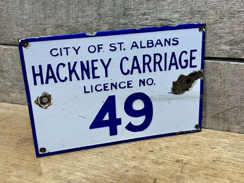 St Albans Hackney Carriage Taxi Car Motoring Small Enamel Sign c1920s