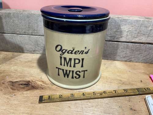 Ogden’s Impi Twist Tobacco Ceramic Stoneware counter top Jar c1930s