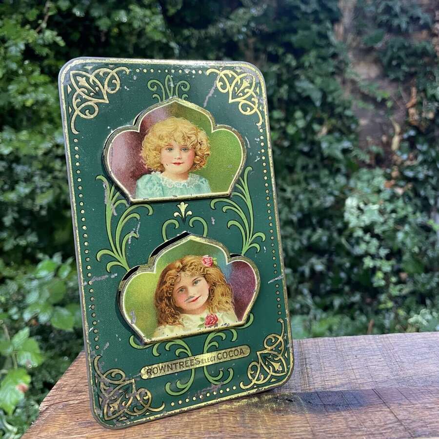 Rowntree's Children Image Letter Rack Cocoa Chocolate Tin c1905