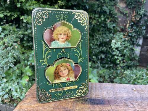 Rowntree's Children Image Letter Rack Cocoa Chocolate Tin c1905