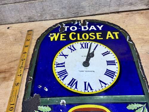Hudson Soap We Close At Clock Shop Advertising Enamel Sign c1900s - Kitchen