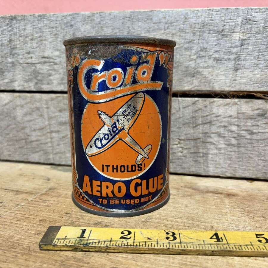 Aeroplane Glue Croid Hardware Advertising Tin c1930s