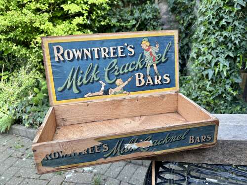 Rowntree’s Milk Cracknel Chocolate Bar Shop Disolay Counter Wood Box c1930s
