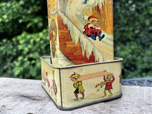 Huntley & Palmers Christmas Elves Penny in the Slot Machine Biscuit Tin c1923