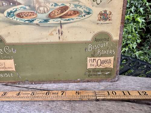 Victorian Carr's Biscuit Boy & Jack Russell Dog Tin Advertising Tin Sign c1890s