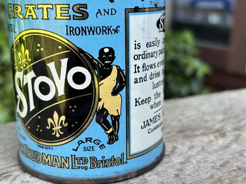 Superb Stovo Rudman's Bristol Hardware Shop Paint Tin c1900s - Black Americana