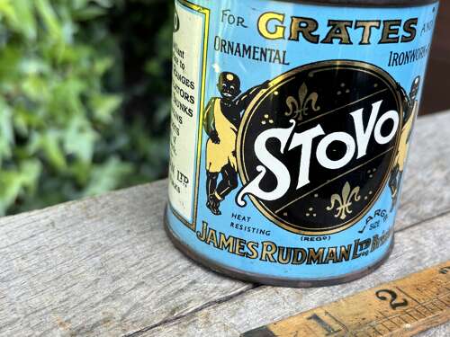 Superb Stovo Rudman's Bristol Hardware Shop Paint Tin c1900s - Black Americana