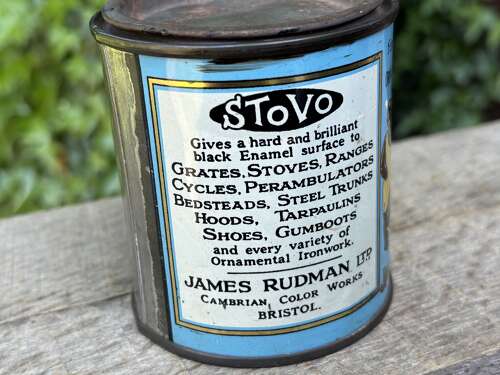 Superb Stovo Rudman's Bristol Hardware Shop Paint Tin c1900s - Black Americana