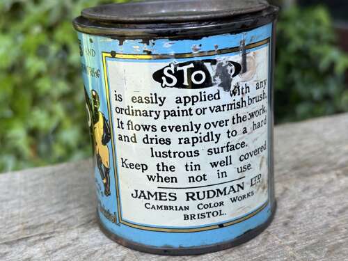 Superb Stovo Rudman's Bristol Hardware Shop Paint Tin c1900s - Black Americana