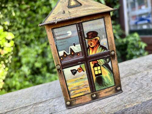 Early Lyons Christmas Lantern Shaped Toffee Tin c1920s - Snow Men