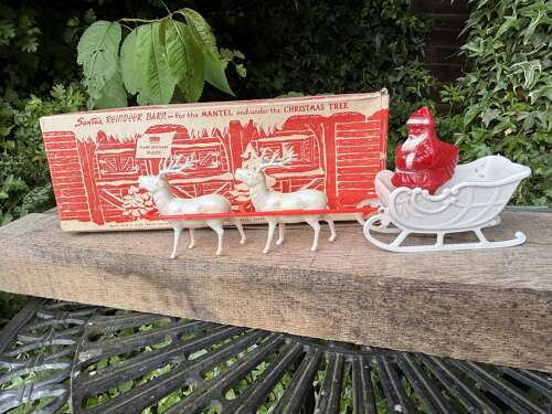 Santa in His Sleigh Christmas Tree Decoration in His Box c1950s