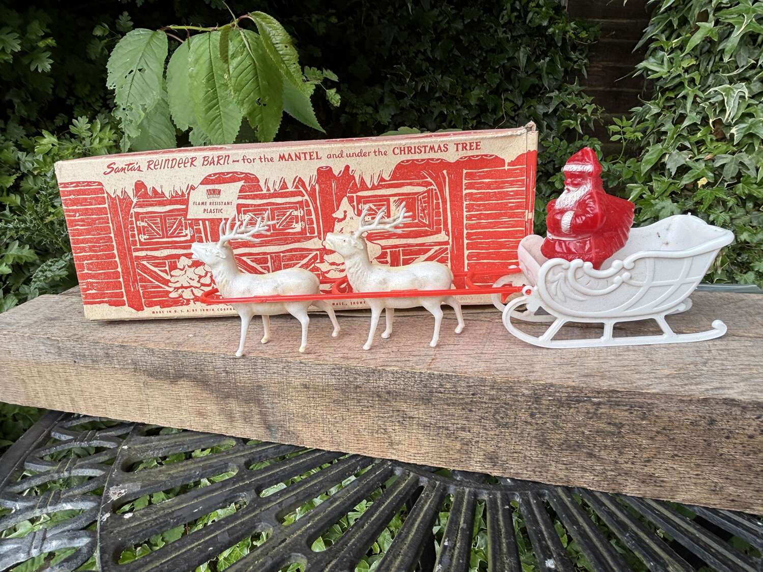 Santa in His Sleigh Christmas Tree Decoration in His Box c1950s