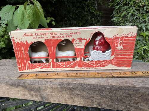 Santa in His Sleigh Christmas Tree Decoration in His Box c1950s