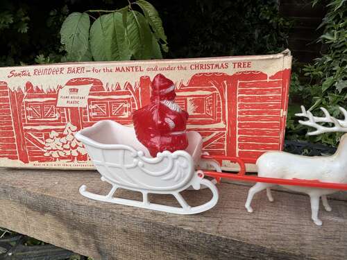Santa in His Sleigh Christmas Tree Decoration in His Box c1950s