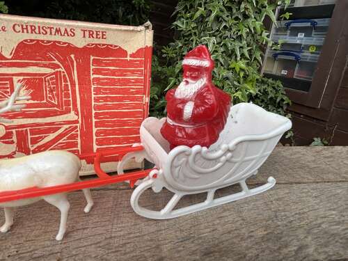 Santa in His Sleigh Christmas Tree Decoration in His Box c1950s
