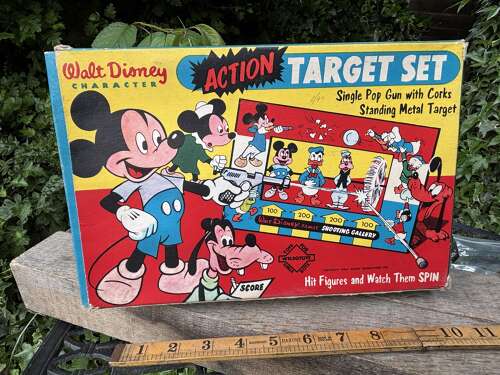 Mickey Mouse Disney pop Gun Shooting Game Toy in Box c1950s