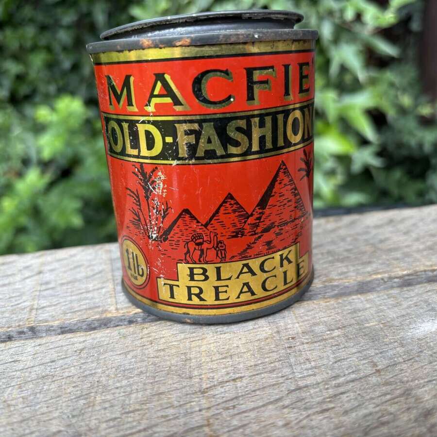 Macfies Finest Black Treacle Grocers Advertising Tin Can c1930s
