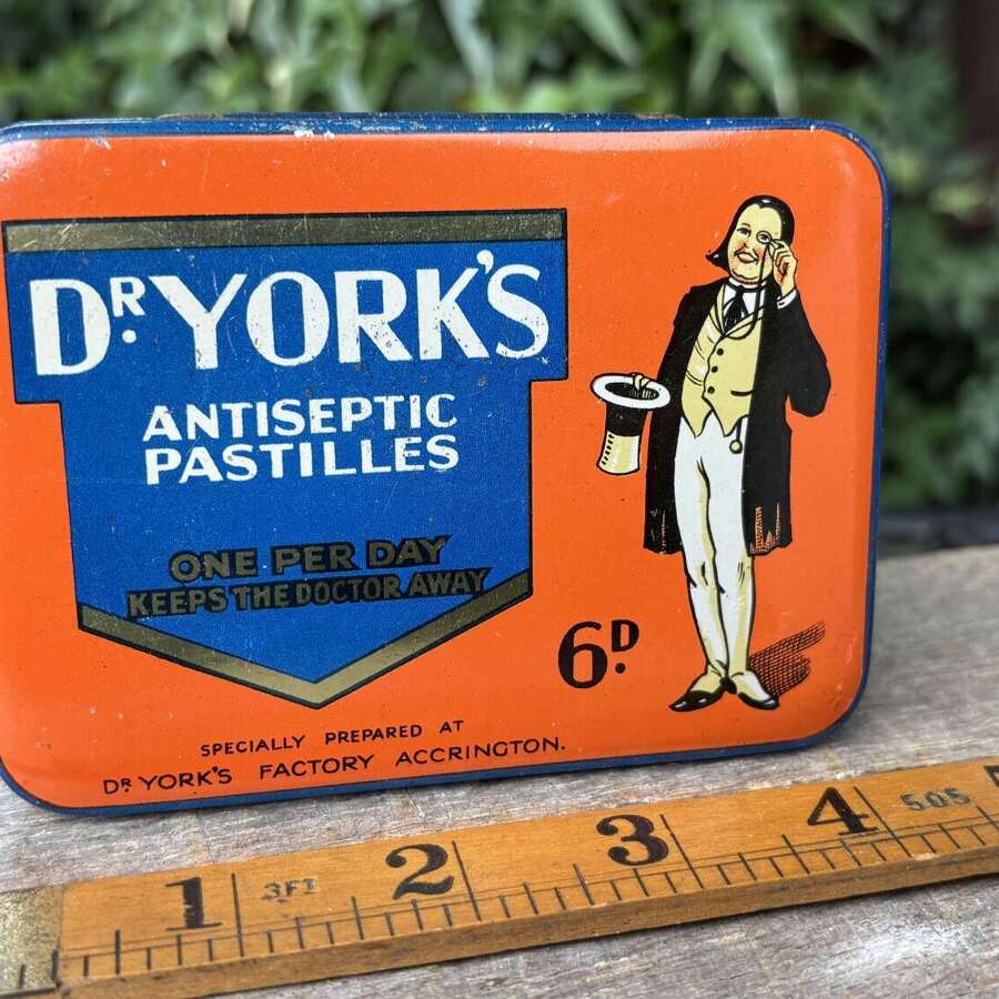 Superb Dr York's Antiseptic Pastilles Chemist Lozenges Tin c1920s