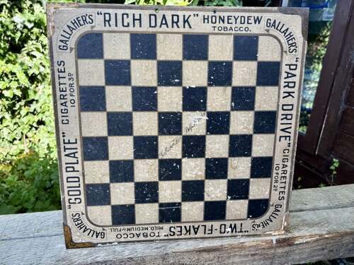 Gallaher's Tobacco Belfast & London Chess Board Advertising Card Sign c1900s