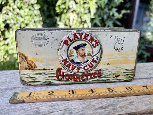 Player's Gold Leaf Embossed White Navy Cut 100 Cigarette Tin c1900s