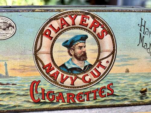 Player's Hand Made Embossed Navy Cut 100 Cigarette Tin c1900s