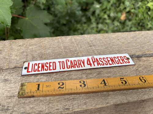 Small Taxi cab Licensed to carry 4 Passengers motor car Enamel Sign C1920s