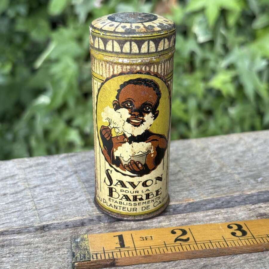 Black Americana Shaving Soap Razor Barber Shop Chemist Tin c1920s
