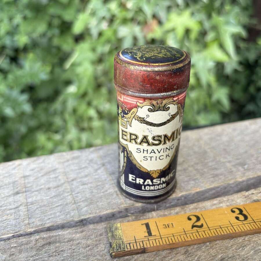 Erasmic Shaving Soap Razor Barber Shop Chemist Tin c1920s
