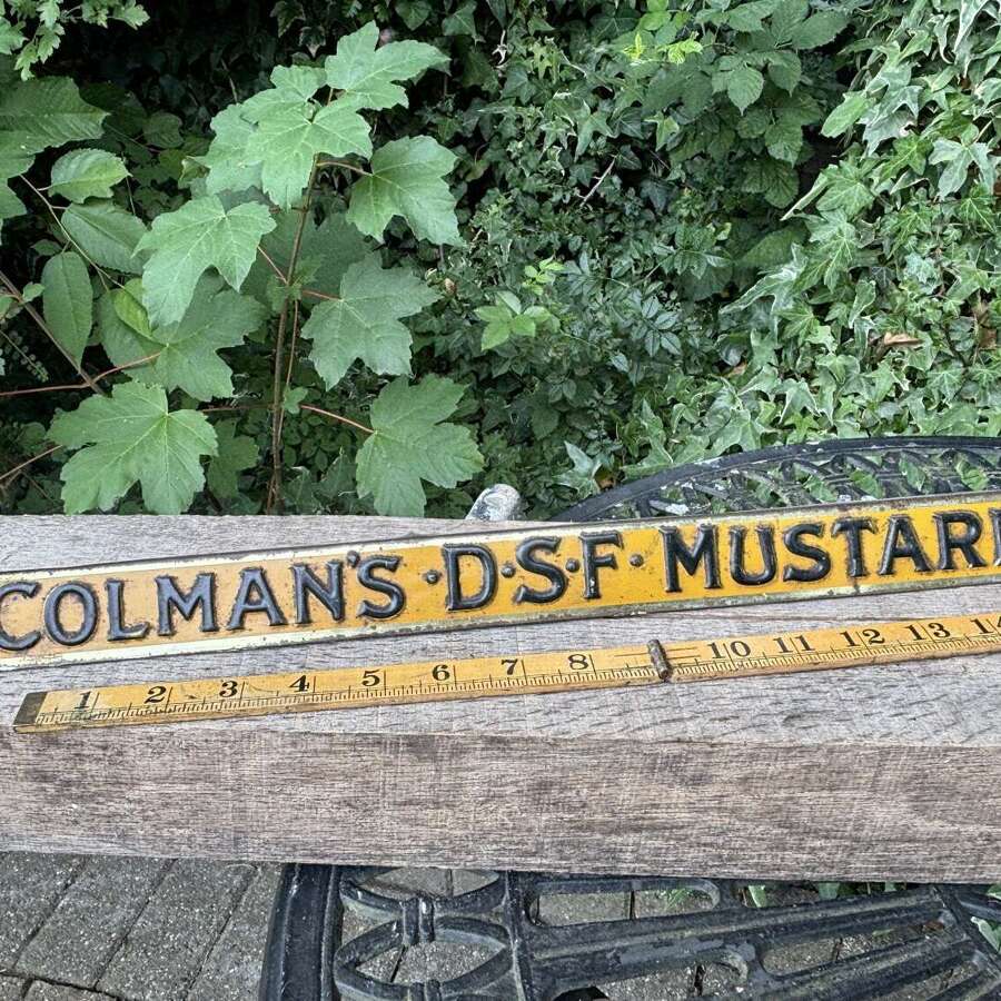 Embossed Colman's Mustard Shelf Strip Advertising Tin Sign c1900s