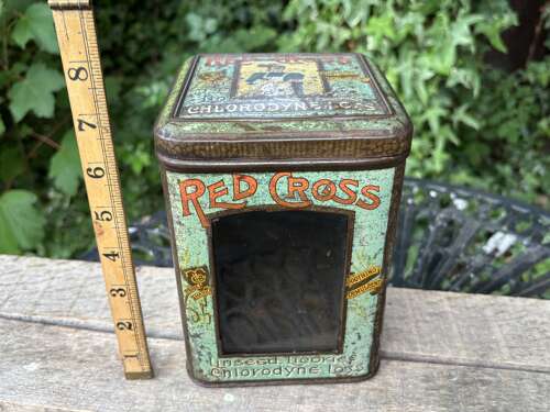Victorian Christmas Children Sleighing Red Cross Lozenges Tin c1890s