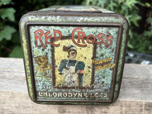 Victorian Christmas Children Sleighing Red Cross Lozenges Tin c1890s