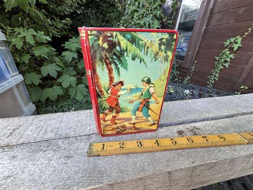 Pirates Book Shaped Toffee Tin Money Bank Box c1950s