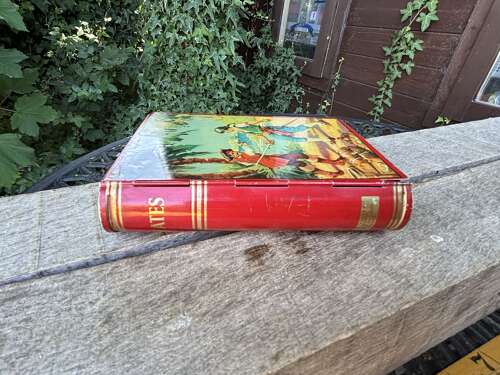 Pirates Book Shaped Toffee Tin Money Bank Box c1950s