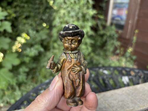 Little Smoking Cigars Boy Nodding Head Cold painted Metal Figure c1900s
