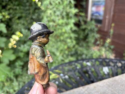 Little Smoking Cigars Boy Nodding Head Cold painted Metal Figure c1900s