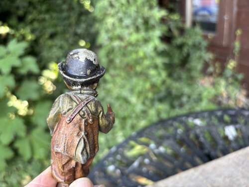 Little Smoking Cigars Boy Nodding Head Cold painted Metal Figure c1900s