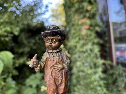 Little Smoking Cigars Boy Nodding Head Cold painted Metal Figure c1900s
