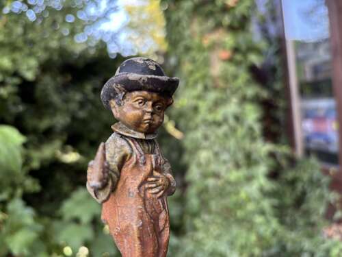Little Smoking Cigars Boy Nodding Head Cold painted Metal Figure c1900s