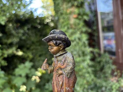 Little Smoking Cigars Boy Nodding Head Cold painted Metal Figure c1900s