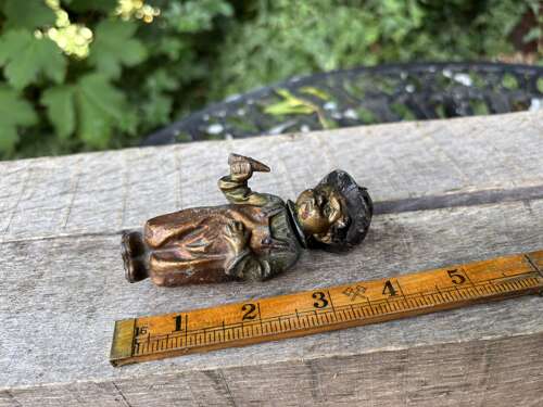 Little Smoking Cigars Boy Nodding Head Cold painted Metal Figure c1900s