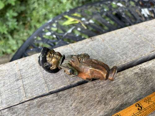 Little Smoking Cigars Boy Nodding Head Cold painted Metal Figure c1900s